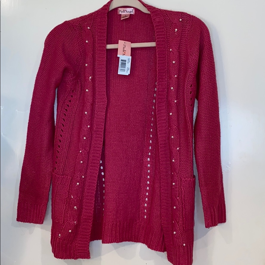Pink Angel, Hot Pink W/ Pearls Sweater, L (14)